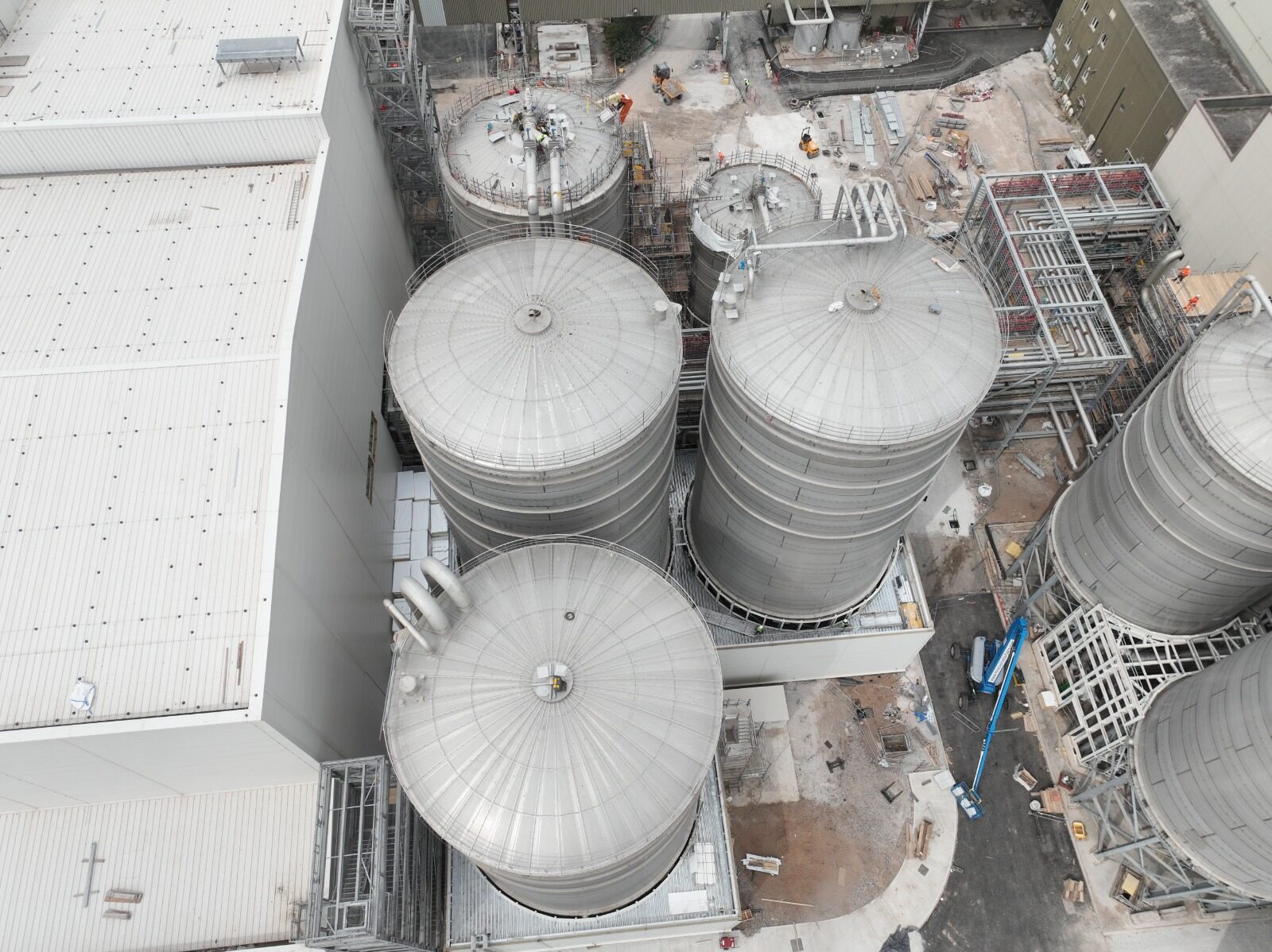Completed silo battery — aerial view of the plant